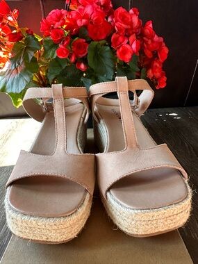 Lucky Brand Nude/Tan Suede Espadrille Platform Sandals